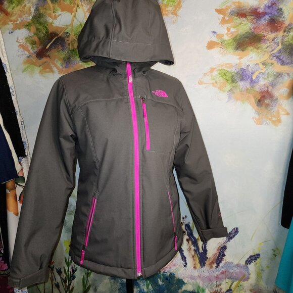 The North Face Girls Gray Hooded Jacket With Pink Accents - Picture 3 of 10